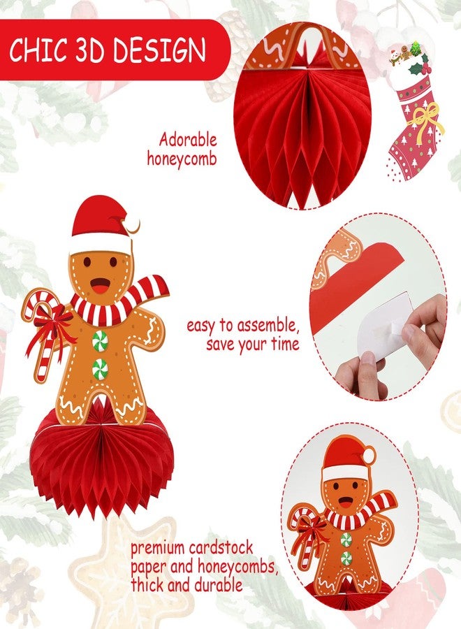 ABURRORI 10 Pieces Christmas Gingerbread Man Party Ornaments Decorations Merry Xmas Gingerbread Man Snowflake Snowman Party Honeycomb Centerpieces Christmas Party Table Toppers Double Sided Décor for Merry - Image 3